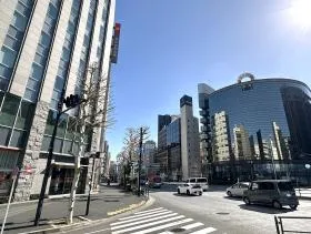 横断歩道を渡り、次の左へ曲がる道に入れば当ビル着
