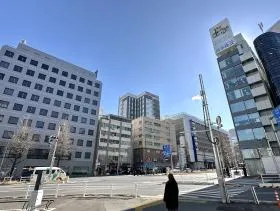出入口から真っ直ぐ進むと明治通りに出るので、横断歩道で反対側に渡る