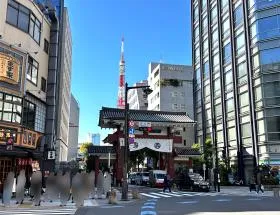 増上寺 大門の手前で左に曲がり、直進すれば当ビル着