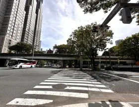 横断歩道を通過、橋（角筈橋）まで直進する