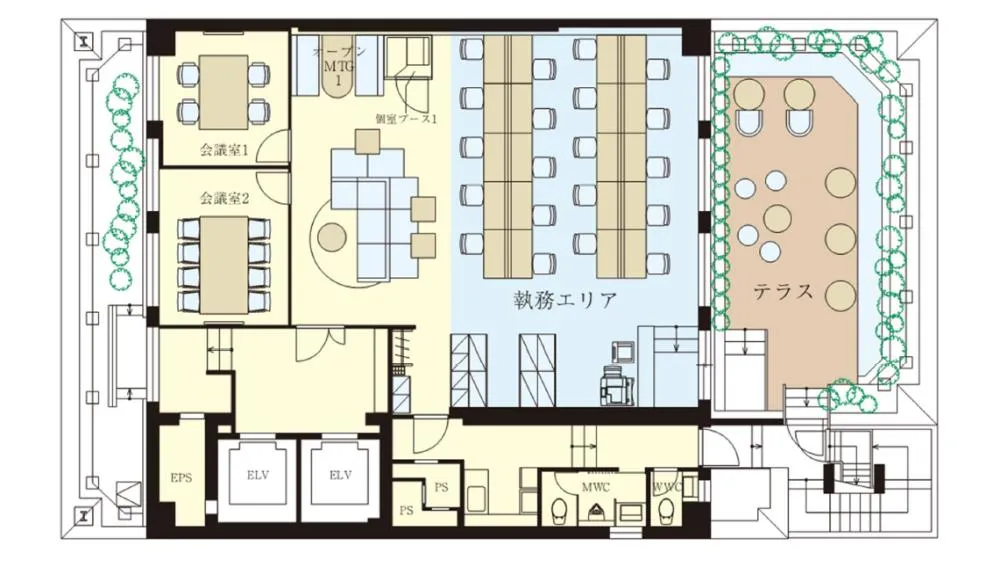 約15坪の専用テラス付き フルセットアップ仕様の居抜き賃貸オフィス物件(約50坪) ｜居抜きオフィス物件検索サイト【vivit-ビビット】（2）