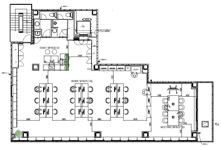 天井スケルトン 全ての家具付きの居抜き賃貸オフィス物件(約60坪) ｜居抜きオフィス物件検索サイト【vivit-ビビット】（2）