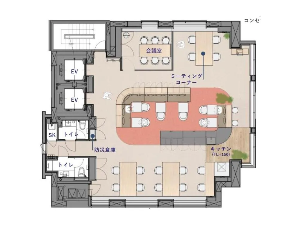 大きなラウンジスペースありの居抜き賃貸オフィス物件(約45坪) ｜居抜きオフィス物件検索サイト【vivit-ビビット】（2）
