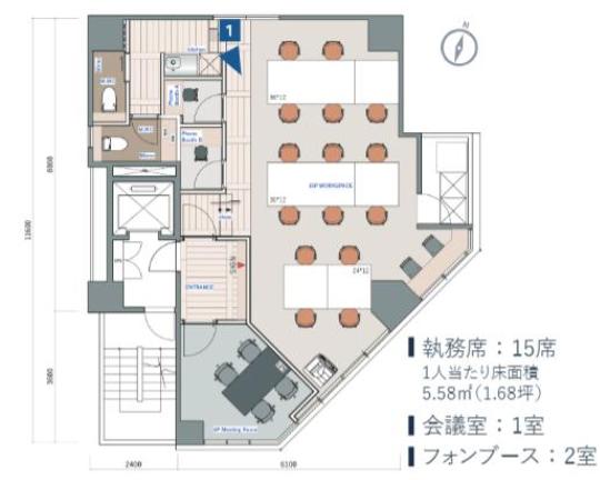 会議室1部屋 テレブース付きの居抜き賃貸オフィス物件(約25坪) ｜居抜きオフィス物件検索サイト【vivit-ビビット】（2）