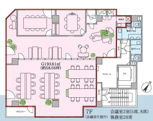 会議室・フォンブース2つ付きの居抜き賃貸オフィス物件(約70坪) ｜居抜きオフィス物件検索サイト【vivit-ビビット】（2）