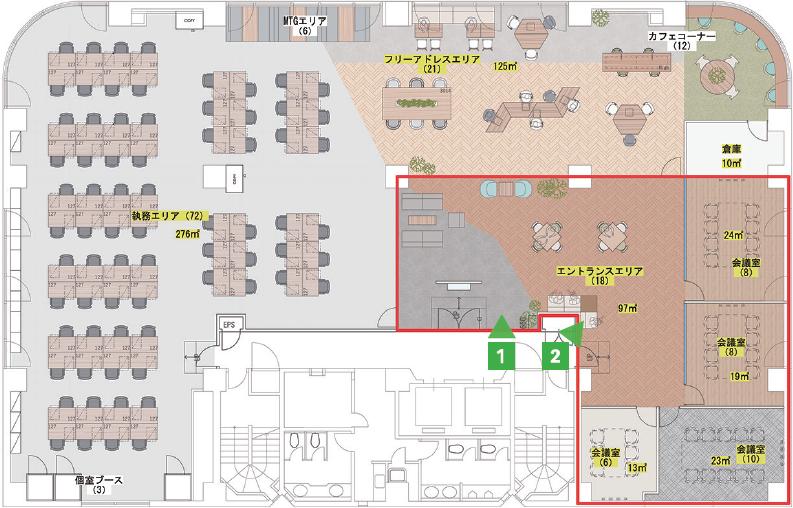 一部原状回復免除 使い勝手の良いレイアウトの居抜き賃貸オフィス物件(約185坪) ｜居抜きオフィス物件検索サイト【vivit-ビビット】（2）